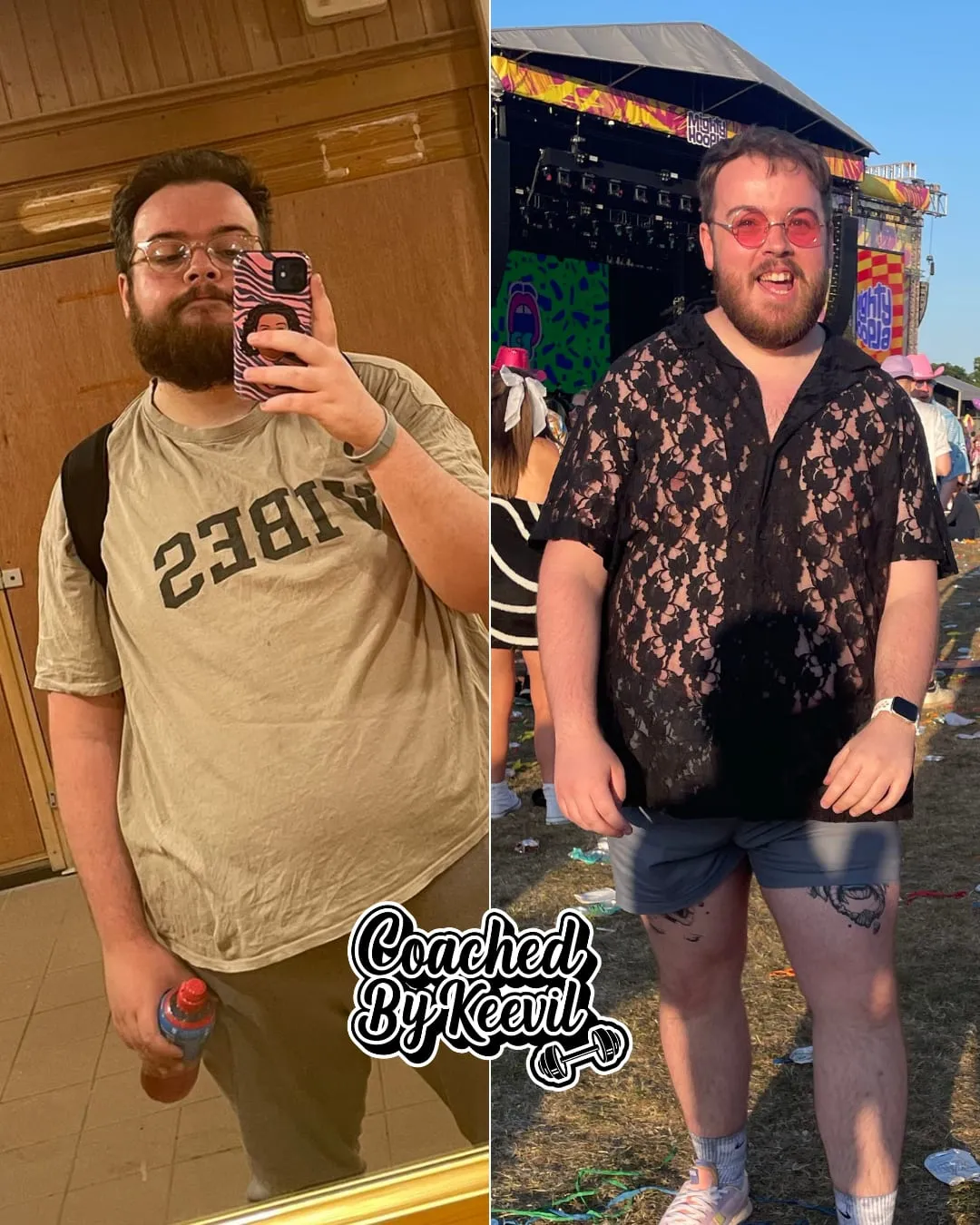Ells' before and after — from a mirror selfie to beaming at a festival main stage