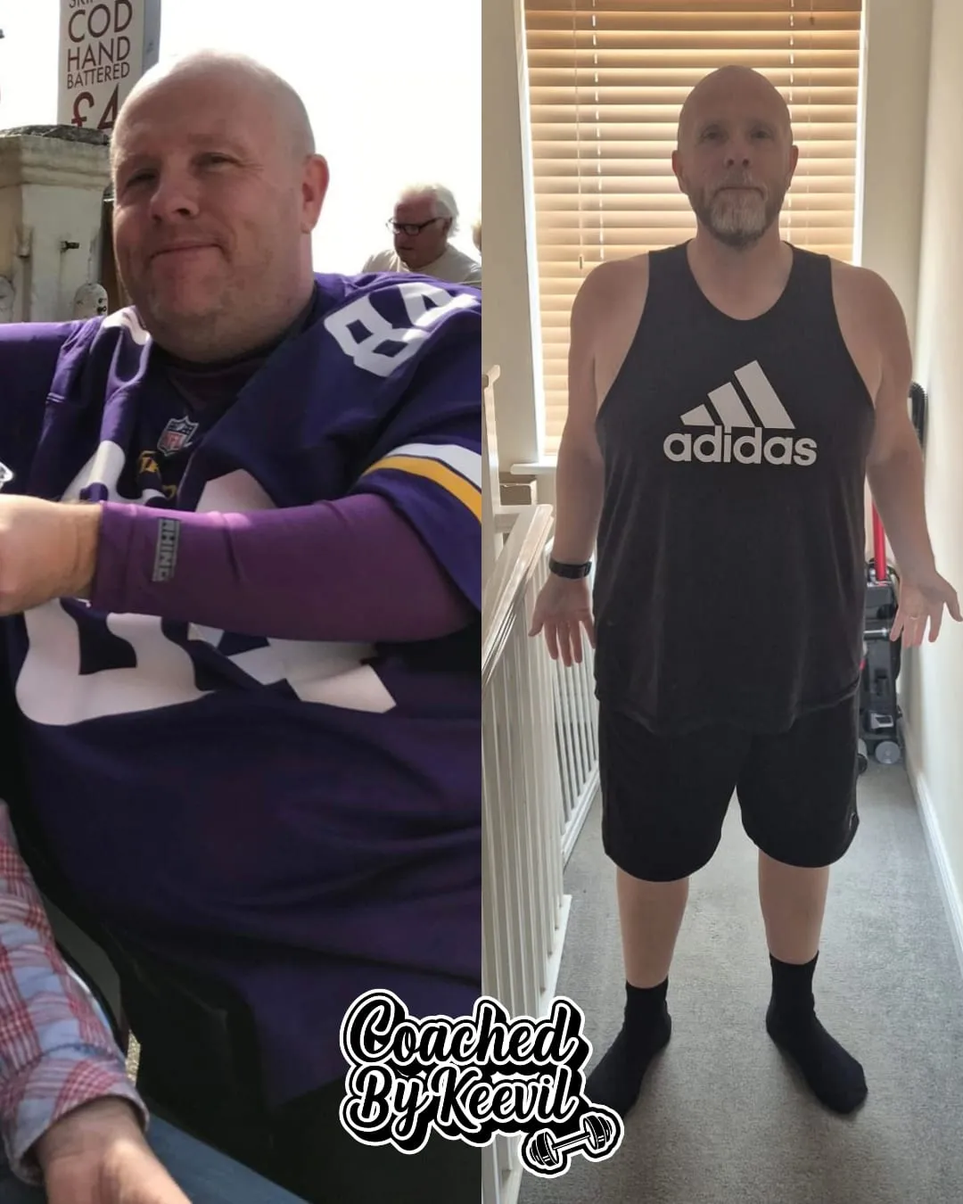 Mike's before and after — from match day in the stands to a tank top at home