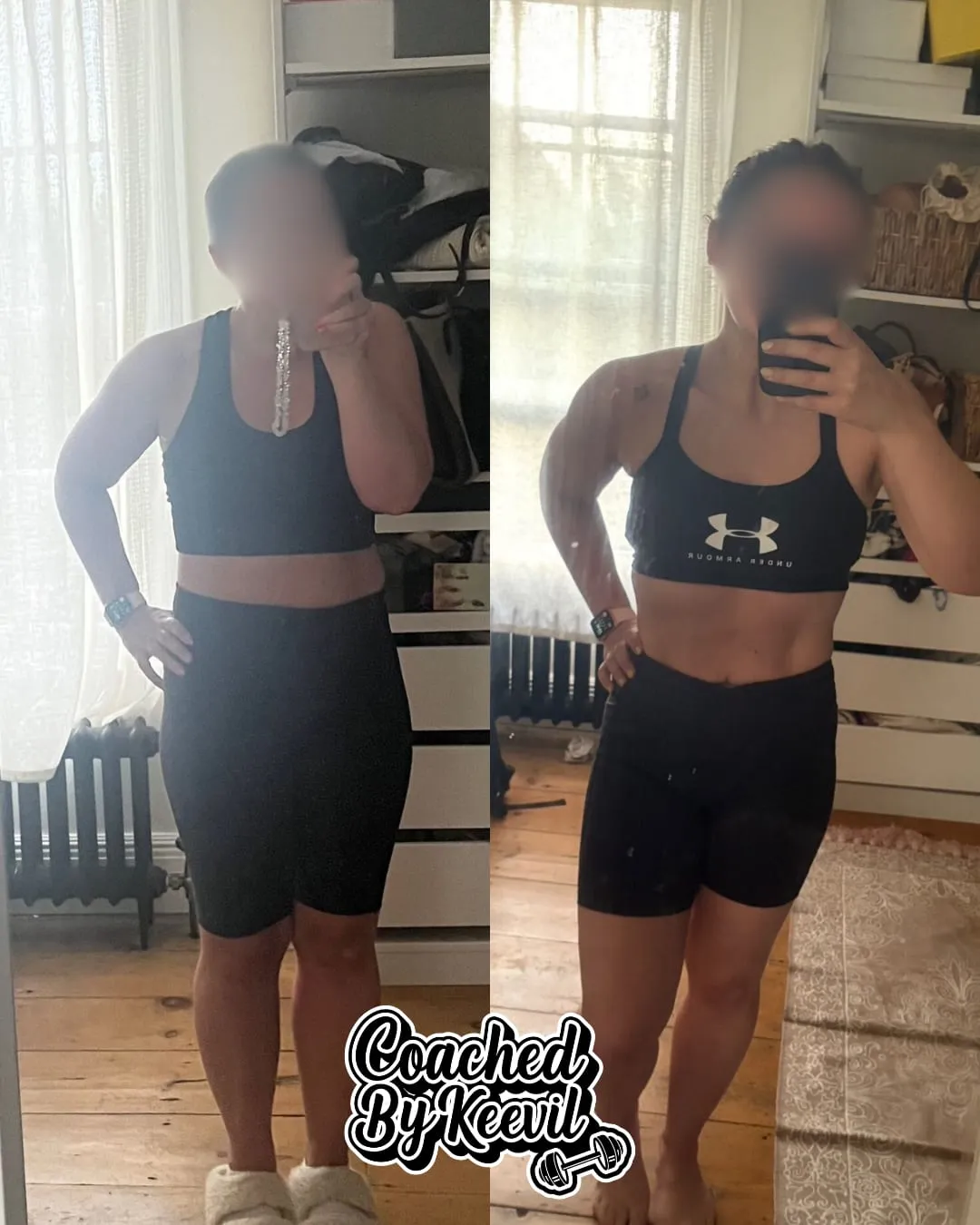 Sarah's progress across three check-in photos
