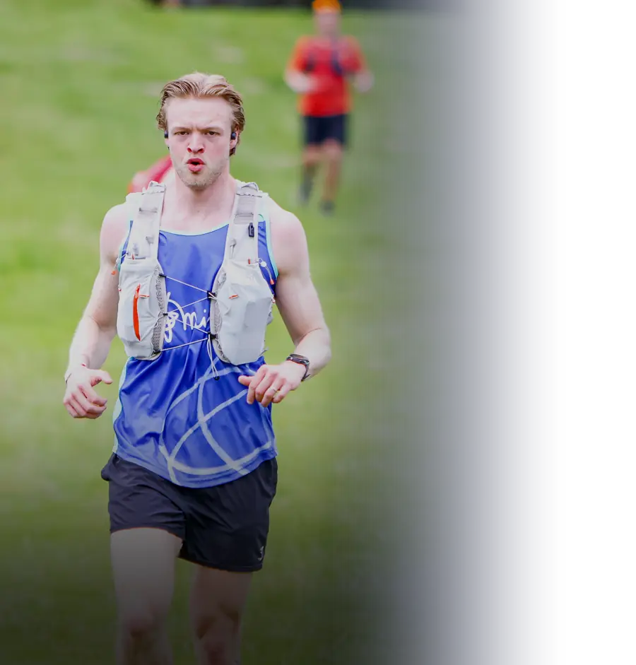 Nathan Keevil mid-run during his 100km ultra marathon, in a Mind charity vest